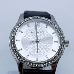 Coach | Accessories | Coach Rhinestones Quartz Silver And Black Womens ...
